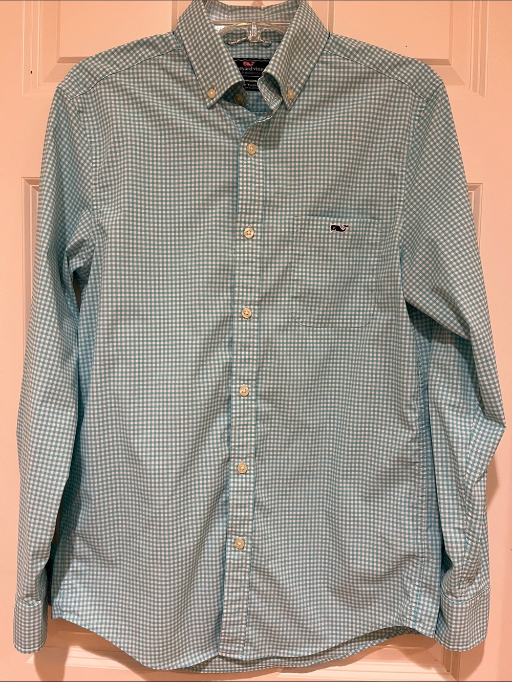 Vineyard Vines Men's Light Aqua Gingham Button-Down Shirt
